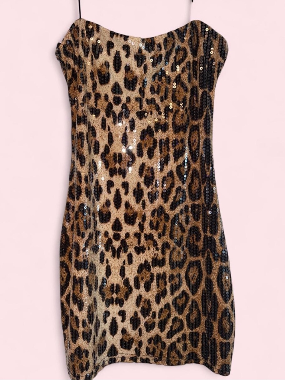 Sequin Leopard Print Slip Dress - Taupe & Black